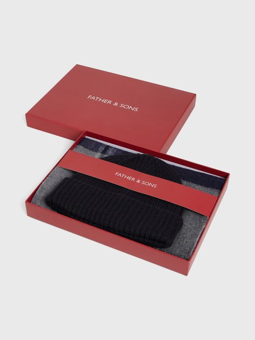 Coffret bonnet et écharpe bleu marine - Father & Sons   - 1 