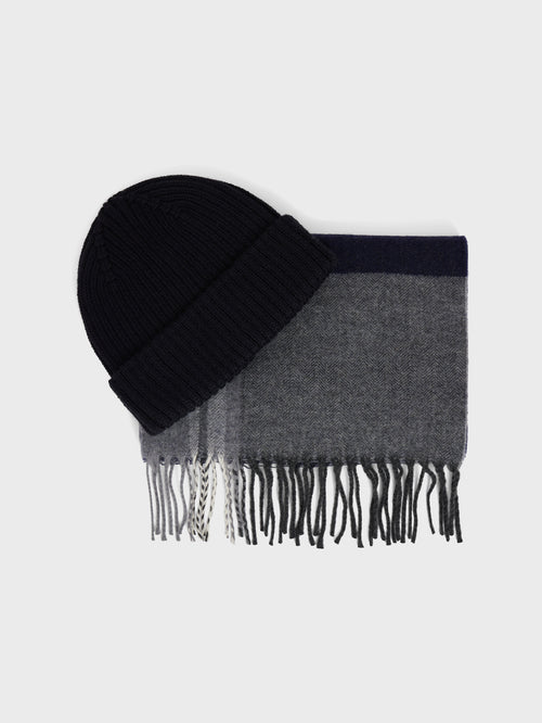 Coffret bonnet et écharpe bleu marine - Father & Sons   - 2 