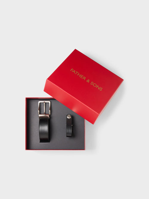 Coffret cadeau ceinture ajustable et porte-clé en cuir noir - 2 - Father & Sons   - 4 