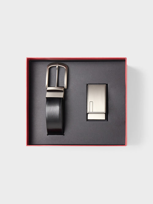 Coffret cadeau ceinture ajustable et réversible et 2 boucles en cuir noir - 1 - Father & Sons   - 3 