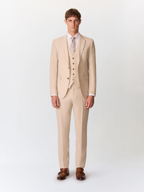 Costume 2 pièces slim en laine beige - Father & Sons   - 3 