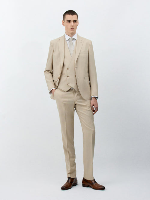 Costume 2 pièces Slim en laine beige - Father & Sons   - 7 