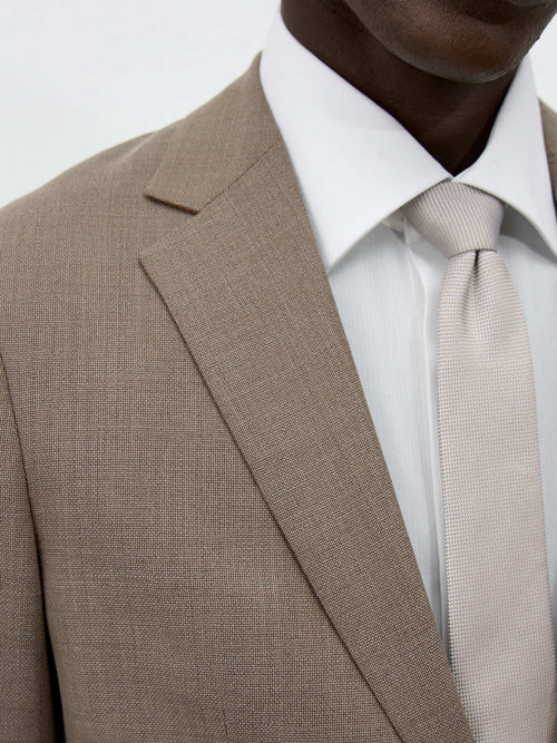 Costume 2 pièces Slim en laine et soie beige foncé - Father & Sons   - 5 