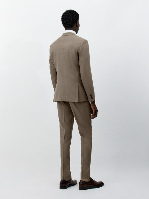 Costume 2 pièces Slim en laine et soie beige foncé - Father & Sons   - 2 
