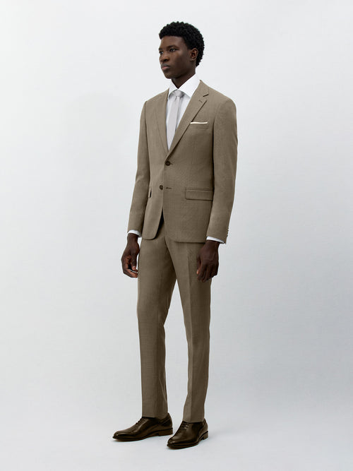 Costume 2 pièces Slim en laine et soie beige foncé - Father & Sons   -  