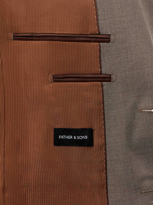 Costume 2 pièces Slim en laine et soie beige foncé - Father & Sons   - 6 