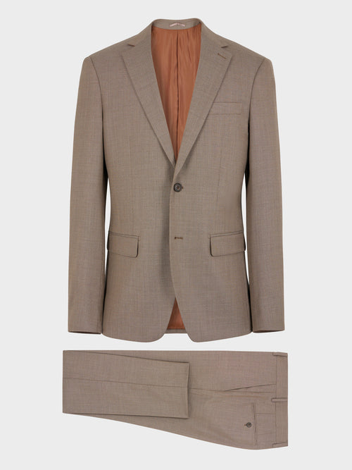 Costume 2 pièces Slim en laine et soie beige foncé - Father & Sons   - 8 