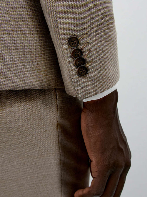 Costume 2 pièces Slim en laine et soie beige foncé - Father & Sons   - 4 