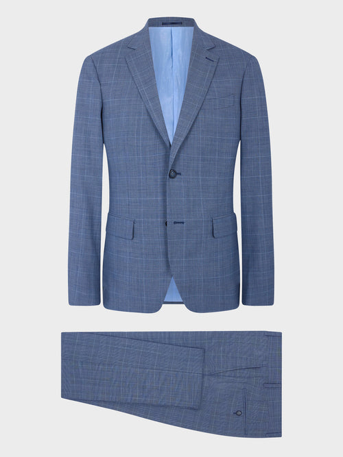 Costume 2 pièces Regular en laine bleu chambray Prince de Galles - Father & Sons   - 8 