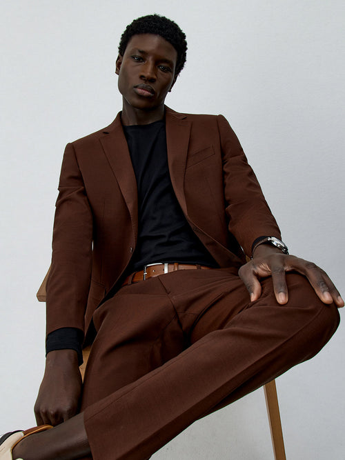 Costume 2 pièces Slim en laine stretch marron - Father & Sons   -  