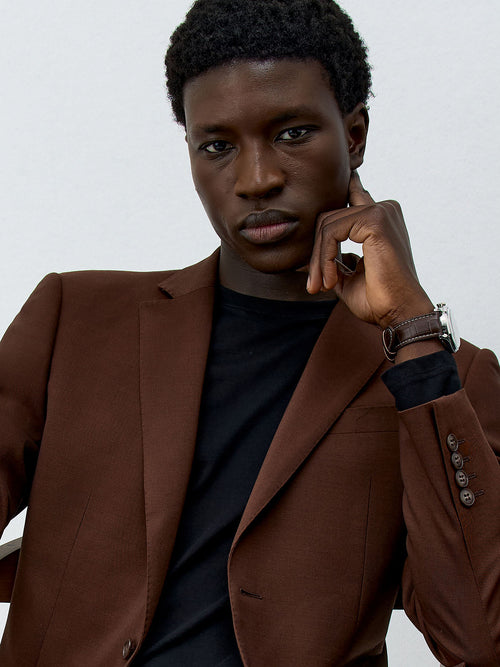Costume 2 pièces Slim en laine stretch marron - Father & Sons   - 4 