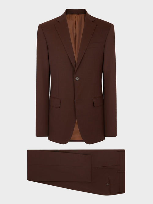 Costume 2 pièces slim en laine stretch marron - 1 - Father & Sons   - 10 
