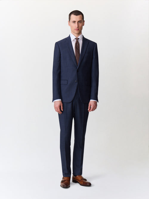 Costume 2 pièces regular en laine bleu marine Prince de Galles - 1 - Father & Sons   - 1 