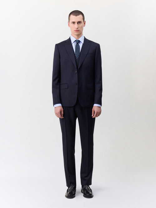 Costume 2 pièces slim en laine bleu marine à rayures - Father & Sons   - 3 