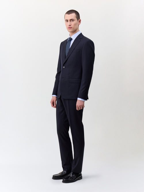 Costume 2 pièces slim en laine bleu marine à rayures - 1 - Father & Sons   - 13 