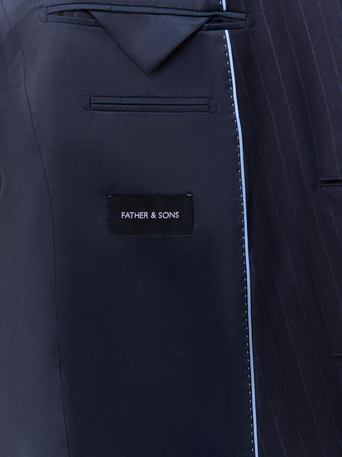 Costume 2 pièces slim en laine bleu marine à rayures - Father & Sons   - 7 
