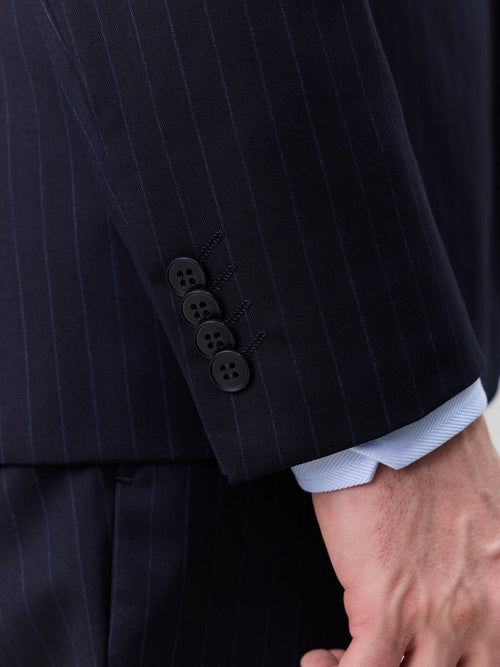 Costume 2 pièces slim en laine bleu marine à rayures - Father & Sons   - 6 