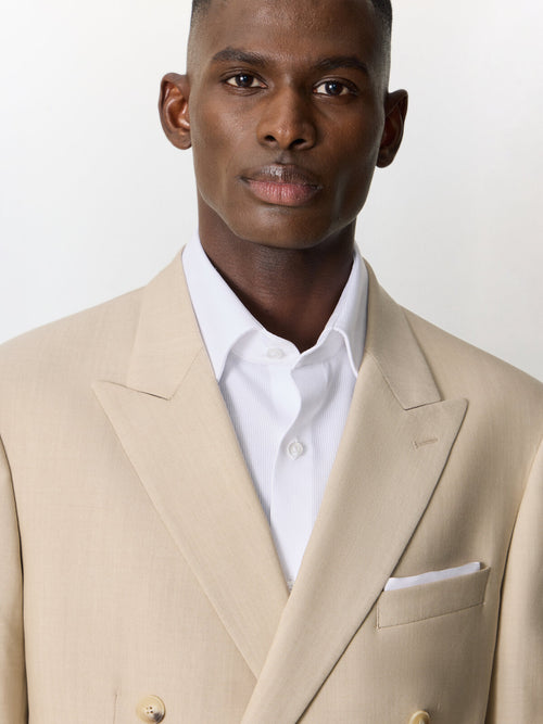 Costume 2 pièces croisé regular en laine beige - Father & Sons   - 4 