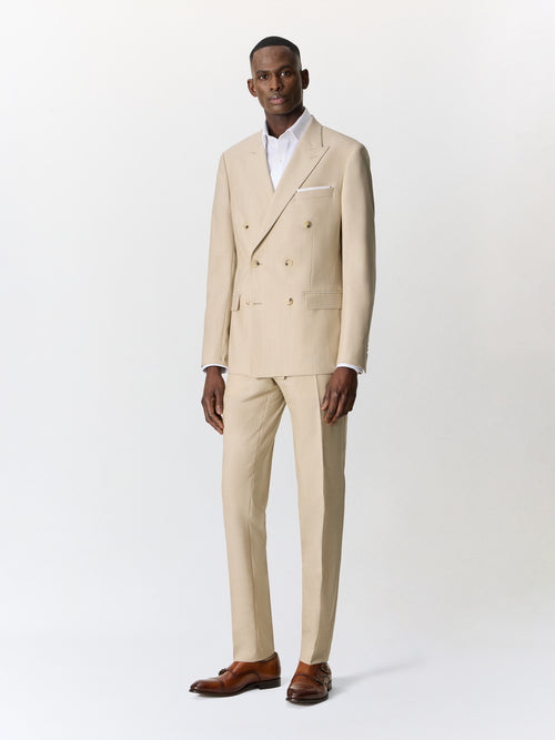 Costume 2 pièces croisé regular en laine beige - Father & Sons   - 3 