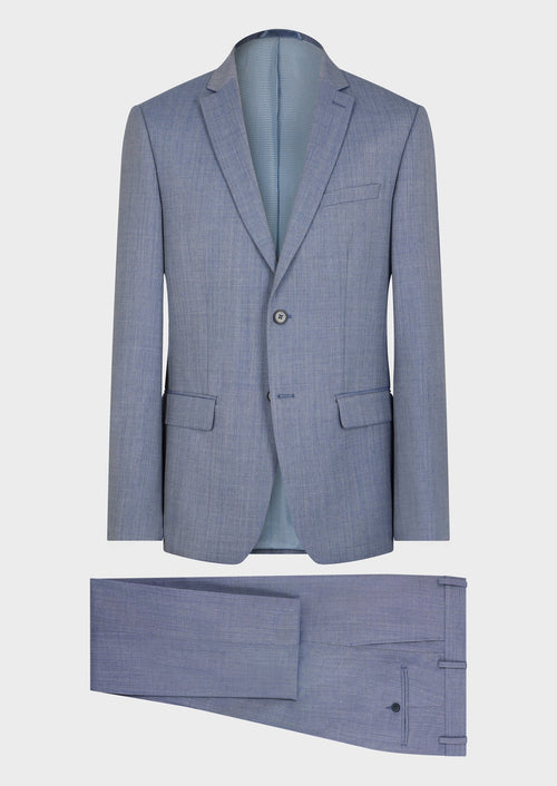 Costume 2 pièces Regular en laine unie bleu chambray - Father & Sons   - 1 