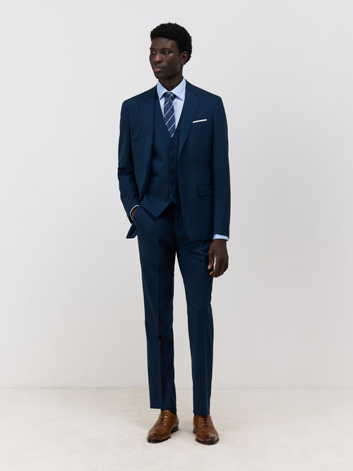Costume 2 pièces regular en laine stretch bleu prusse - Father & Sons   -  
