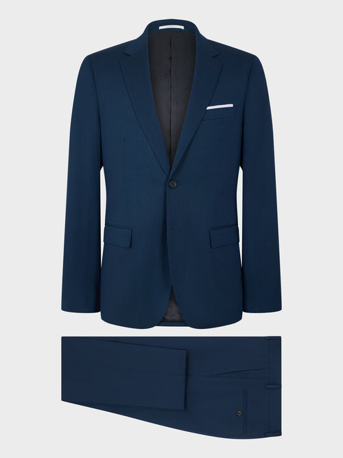 Costume 2 pièces regular en laine stretch bleu prusse - Father & Sons   - 8 