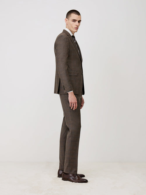 Costume 2 pièces Slim en laine marron Prince de Galles - Father & Sons   - 7 