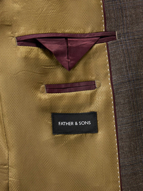 Costume 2 pièces Slim en laine marron Prince de Galles - Father & Sons   - 5 