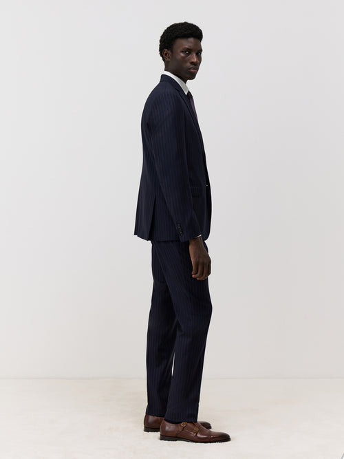 Costume 2 pièces slim en laine bleu marine à rayures - Father & Sons   - 7 