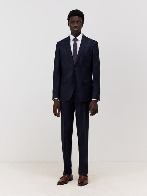 Costume 2 pièces slim en laine bleu marine à rayures - Father & Sons   -  