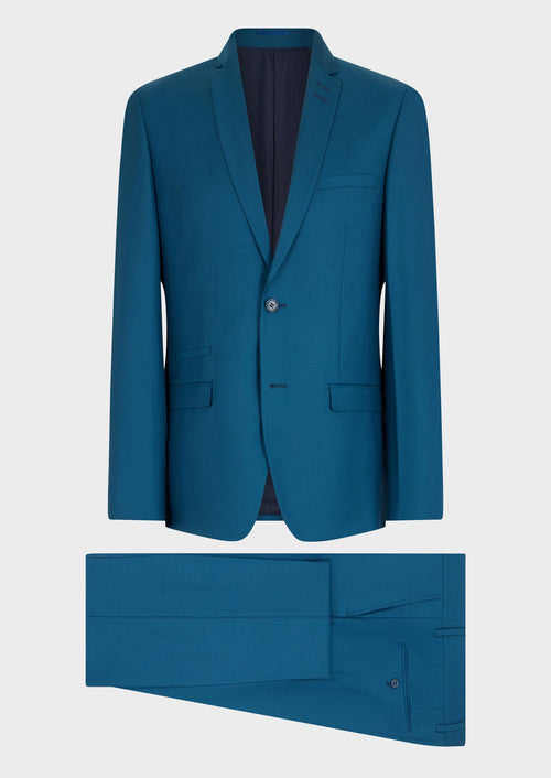 Costume 2 pièces Slim en laine unie bleu paon - Father & Sons   - 1 