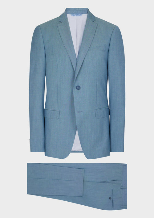 Costume 2 pièces Slim en laine unie bleu céruléen - Father & Sons   - 1 
