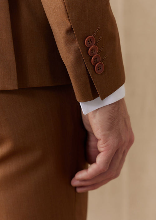 Costume 2 pièces Slim en laine unie terracotta - 2 - Father & Sons   - 2 