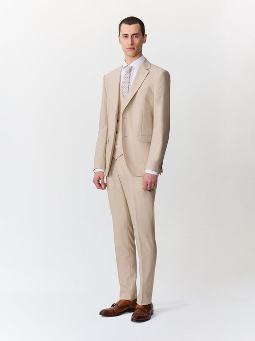 Costume 2 pièces slim en laine beige - Father & Sons   - 3 