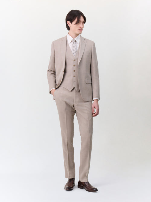 Costume 2 pièces slim en laine beige - Father & Sons   - 3 