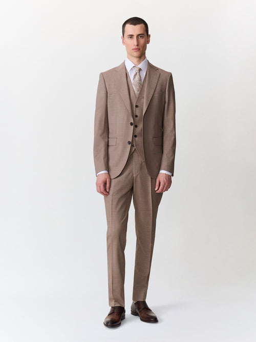 Costume 2 pièces slim en laine beige foncé - Father & Sons   - 3 