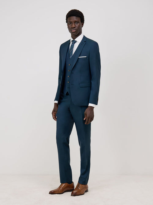 Costume pièces Slim en laine unie bleue