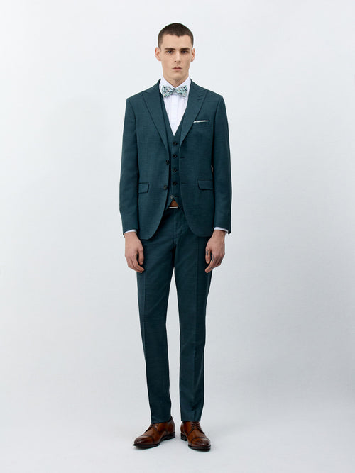 Costume 2 pièces Slim en laine mélangée vert bouteille - Father & Sons   - 7 