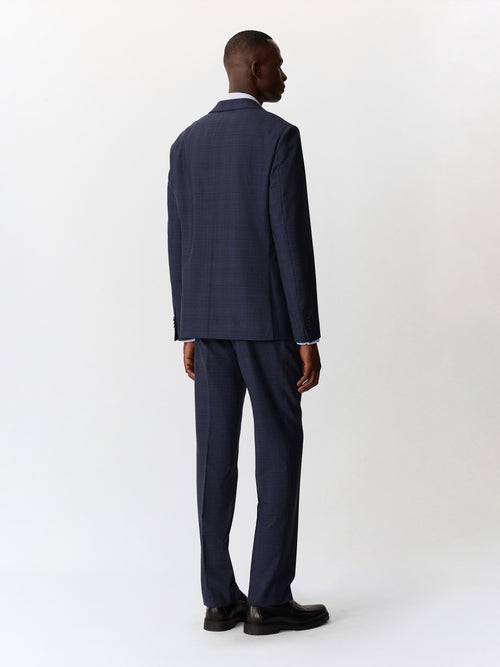 Costume 2 pièces regular en laine bleu indigo Prince de Galles - Father & Sons   - 2 