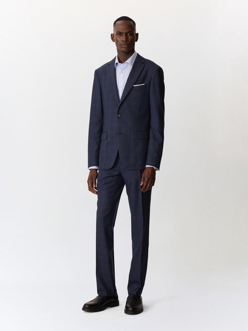 Costume 2 pièces regular en laine bleu indigo Prince de Galles - Father & Sons   - 1 