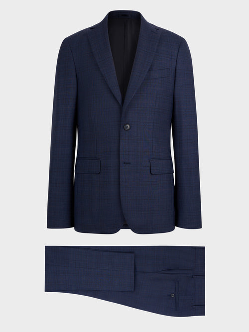 Costume 2 pièces regular en laine bleu indigo Prince de Galles - Father & Sons   - 7 