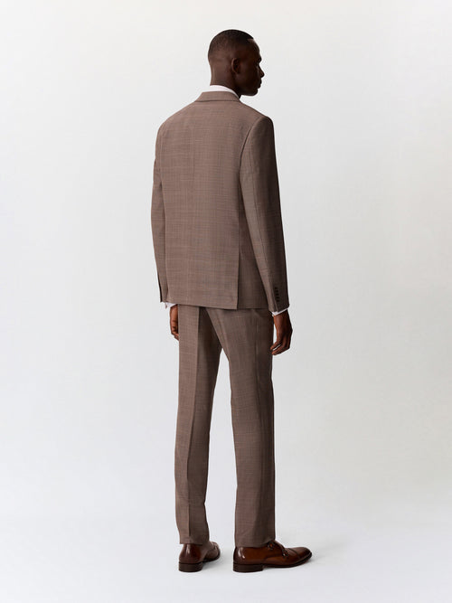 Costume 2 pièces slim en laine marron Prince de Galles - 2 - Father & Sons   - 4 