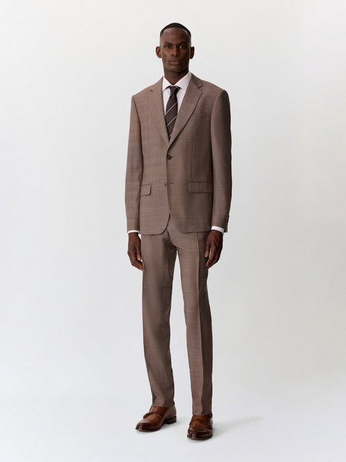 Costume 2 pièces slim en laine marron Prince de Galles - 1 - Father & Sons   - 4 