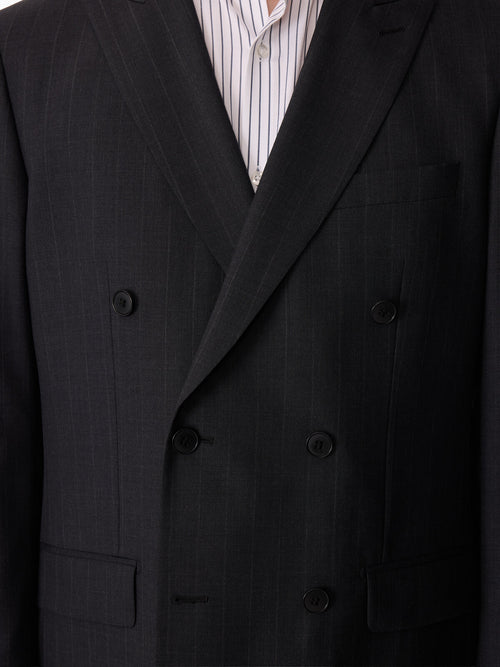 Costume 2 pièces croisé regular en laine gris foncé à rayures - Father & Sons   - 3 