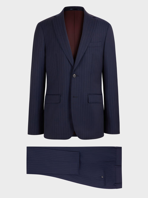 Costume 2 pièces regular en laine bleu indigo à rayures - Father & Sons   - 8 