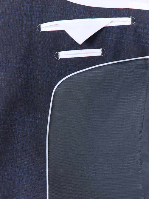Costume 2 pièces regular en laine bleu marine Prince de Galles - Father & Sons   - 5 