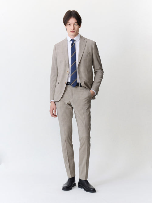 Costume 2 pièces regular en laine beige à rayures - 1 - Father & Sons   - 12 