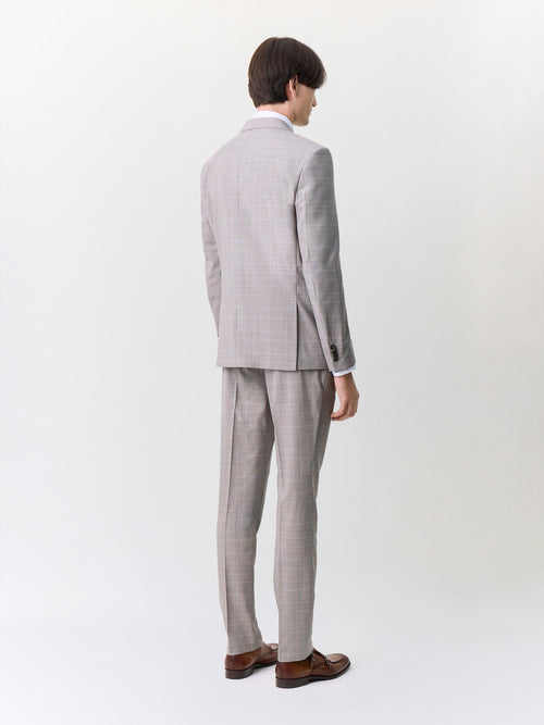 Costume 2 pièces slim en laine beige Prince de Galles - 2 - Father & Sons   - 12 