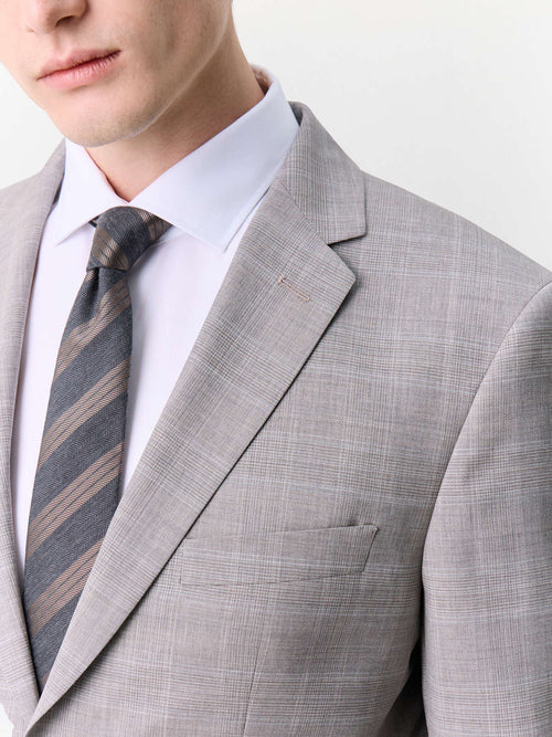 Costume 2 pièces slim en laine beige Prince de Galles - Father & Sons   - 5 