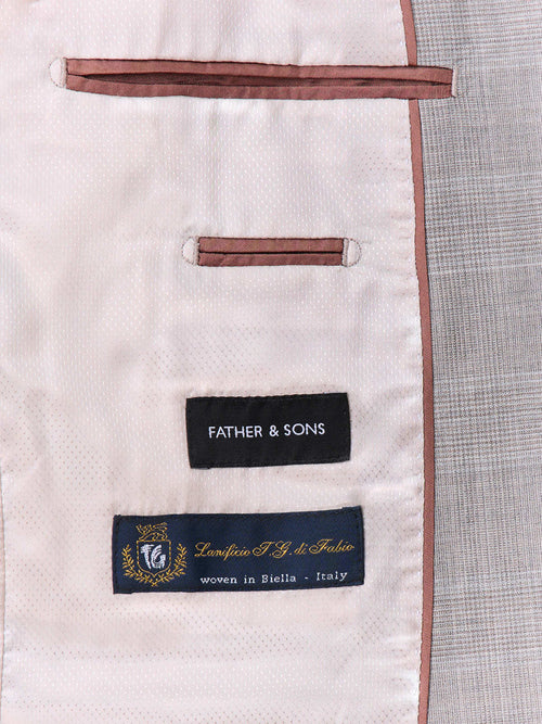 Costume 2 pièces slim en laine beige Prince de Galles - Father & Sons   - 7 